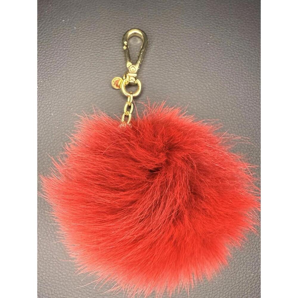 MICHAEL KORS RED/BURGUNDY FOX FUR POM POM WITH CRYSTAL BALL BAG CHARM KEYCHAIN